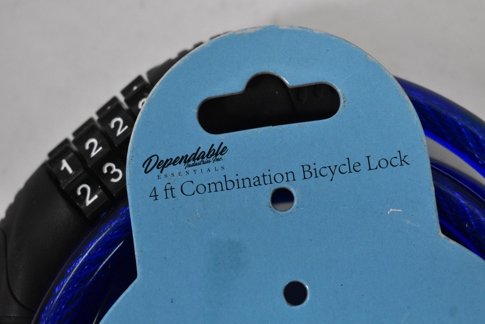 Dependable Essentials 4 Ft Combination Bike Cable Lock Medium Blue Portable