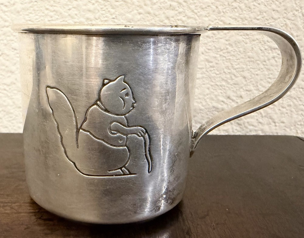 GORHAM Antique STERLING Squirrel Baby Cup With Handle