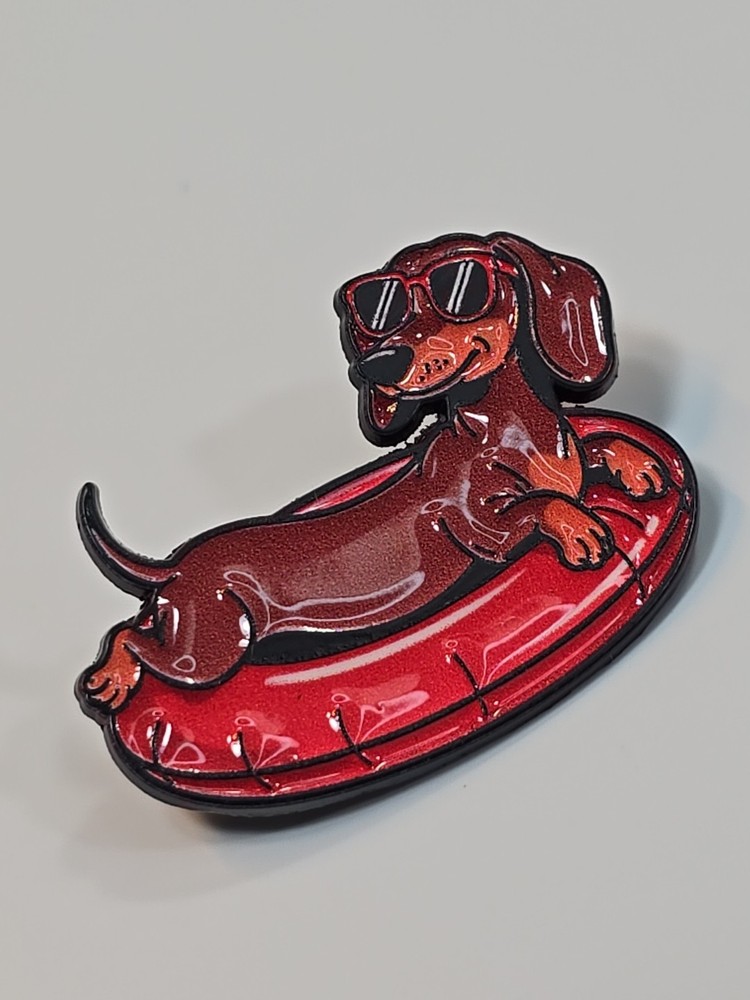 Dachshund With Red Sun Glasses & Pool Float Lapel Pin