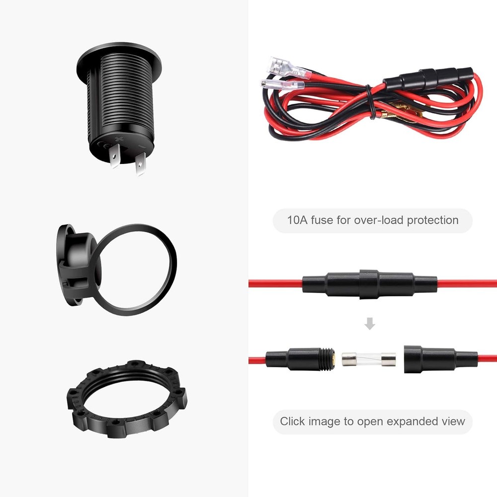 Cigarette Lighter Socket Car Marine Motorcycle ATV RV Black