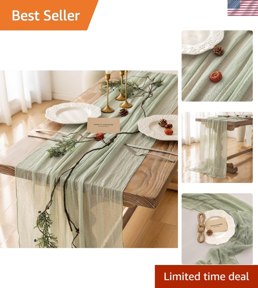3Pcs Sage Green Spring Easter Cheesecloth Table Runner 120 Inch 10 FT Rustic ...