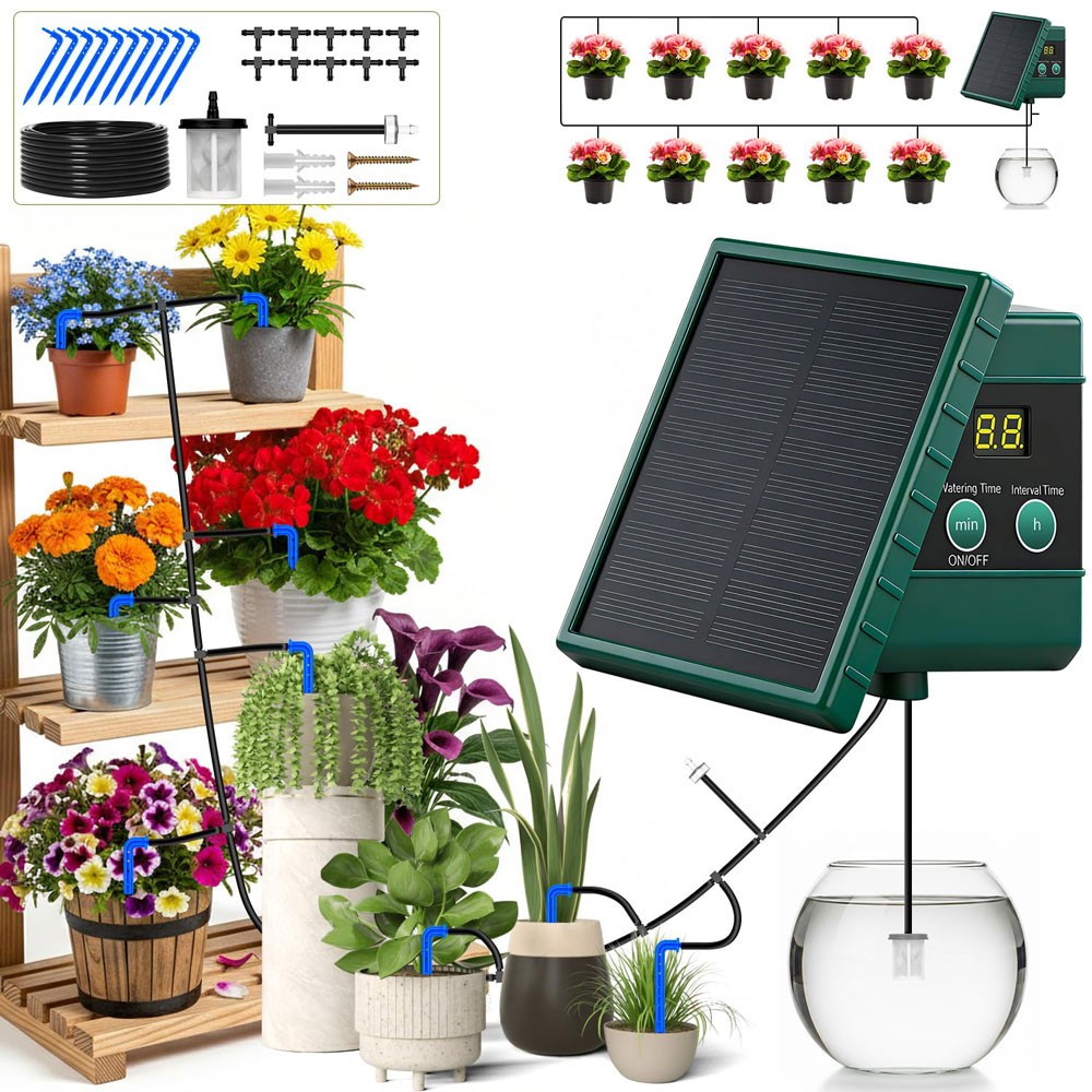 1 SET Solar Automatic Drip Irrigation System with Hose & Timer for Garden **