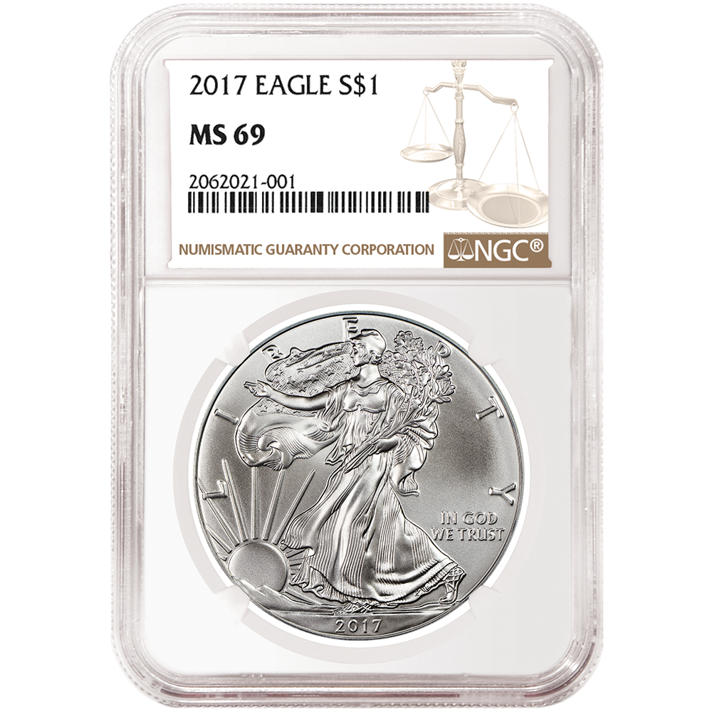 2017 $1 American Silver Eagle NGC MS69 Brown Label