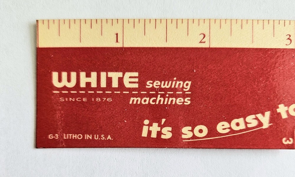 White Sewing Machines Hem Gauge, Ruler, Needle & Thread Chart 6"