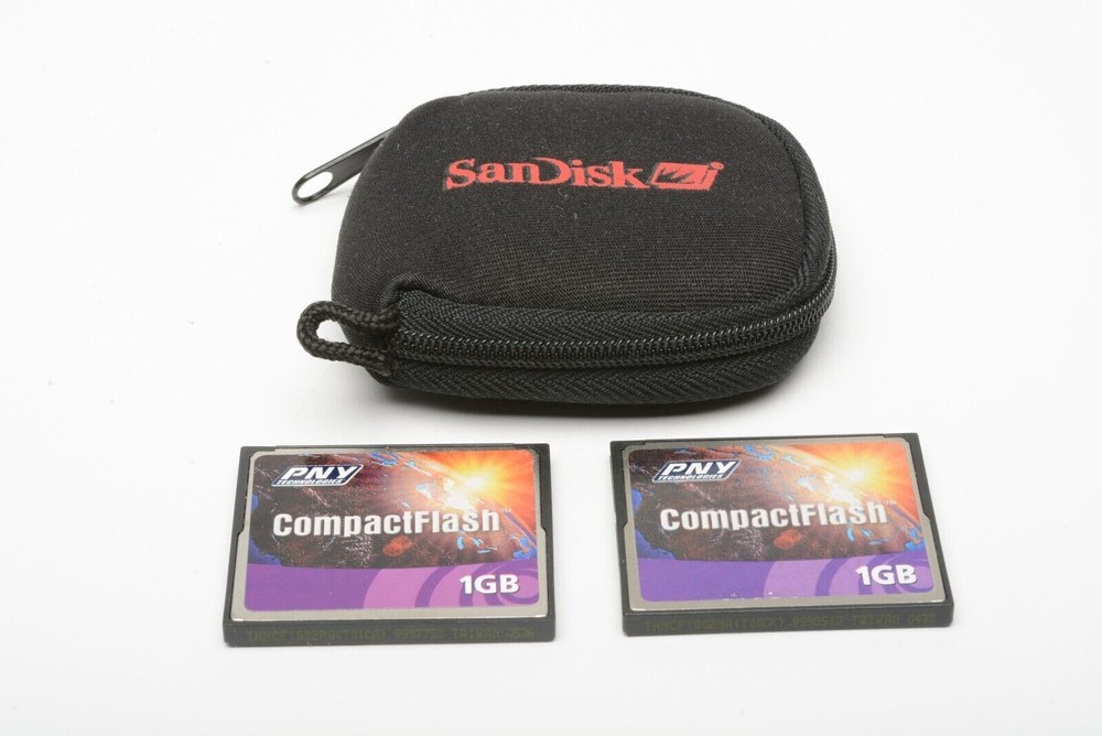 2x 1GB PNY CF Compact Flash Cards in case, formatted, nice