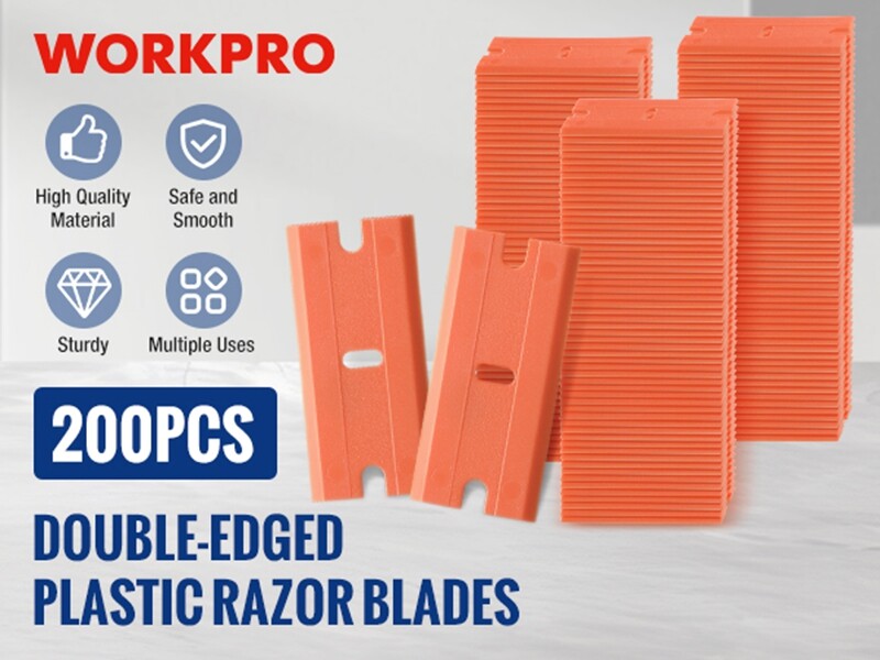 WORKPRO 200PC Double Edged Scraper Blade Plastic Razor Blade Sticker Removal Set
