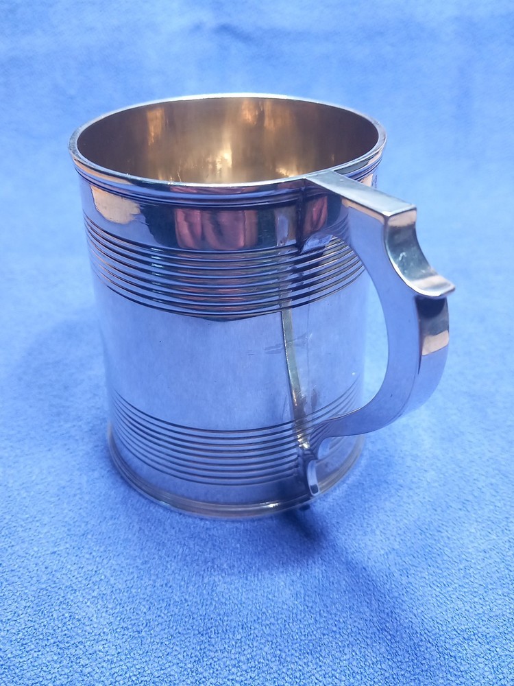 1856 Exeter Sterling Silver Christening Mug Lined Pattern Josiah Williams