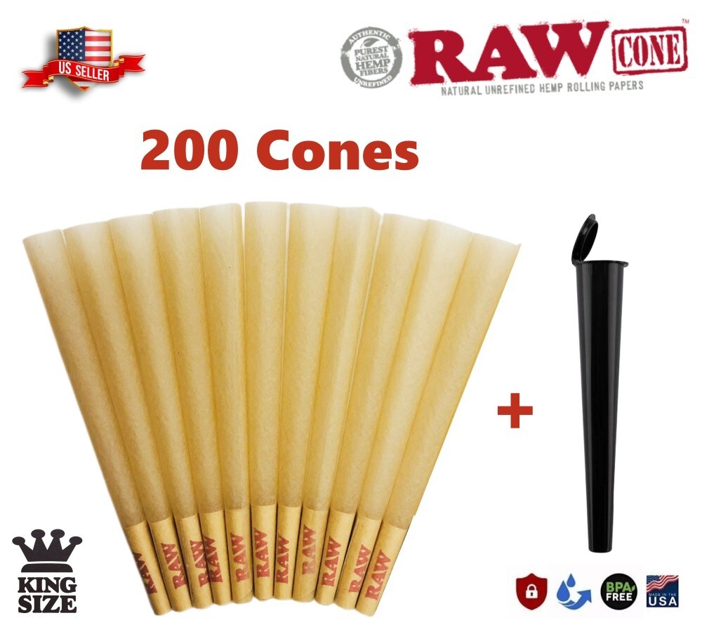 Authentic RAW Classic King Size Pre-Rolled Cones 200 Pack & Tube
