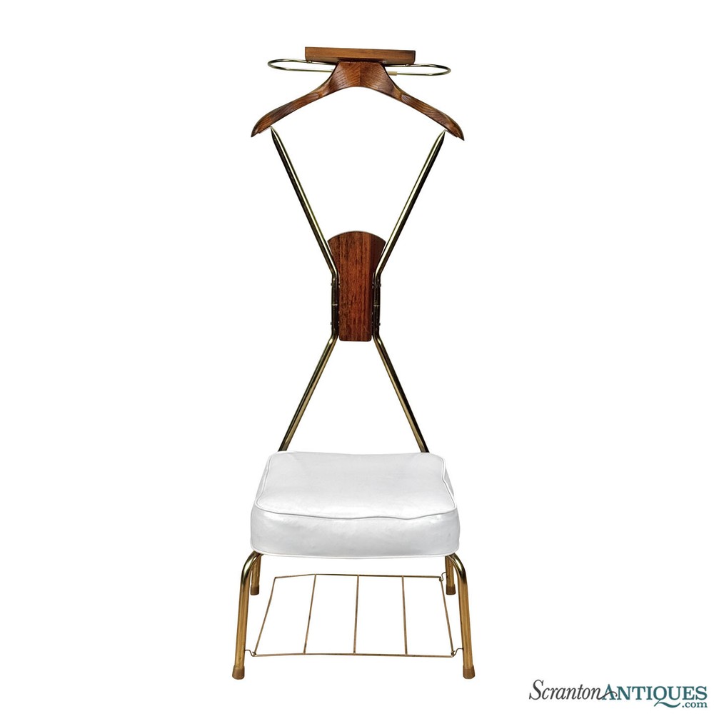 Mid-Century Atomic Teak & White Upholstered Wardrobe Valet Seat