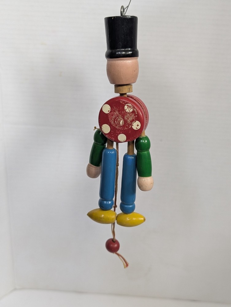 Vintage Wooden Pull String Puppet Jumping Jack Pull Toy Ornament