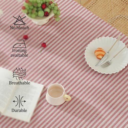 Tablecloth Striped Fringe Table Cloth Rectangular 102" x 55" (Rectangular) Red