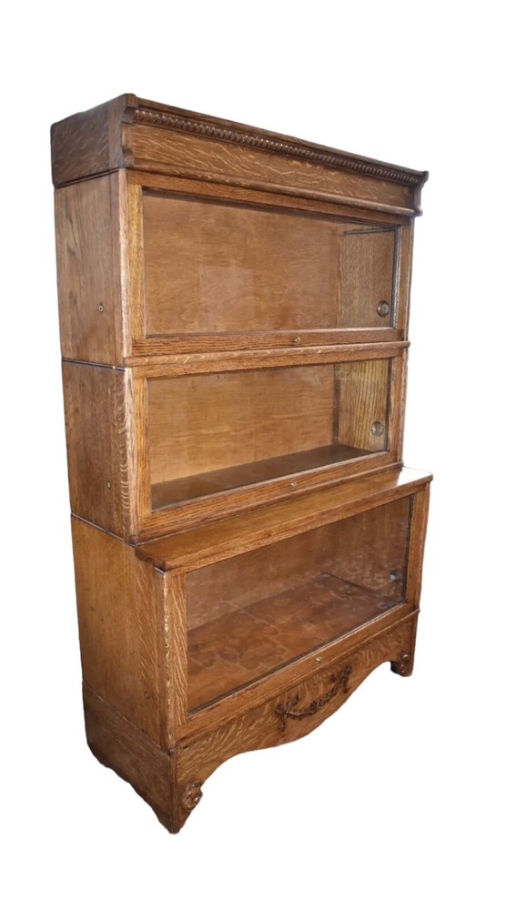 Antique 3 Stack Step Back Tiger Stripe Oak Barrister Lawyer's Bookcase