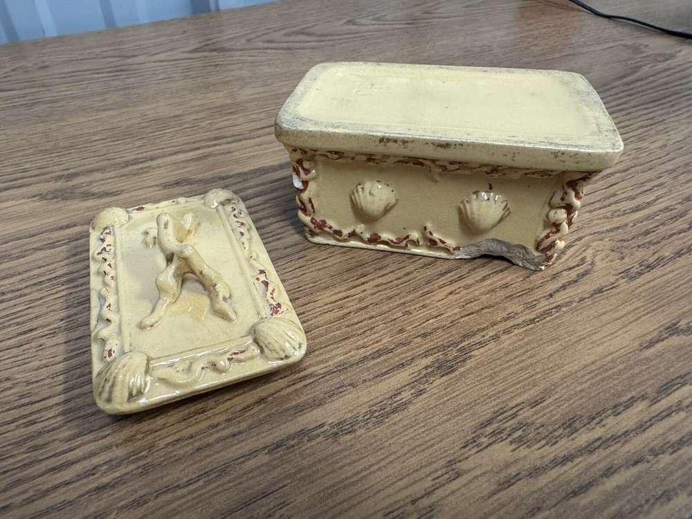 ANTIQUE YELLOW WARE MATCH SAFE W/ STRIKER STAMPED ON BOTTOM