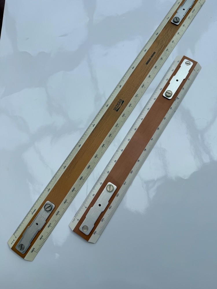 Drafting machine scale rules pair Ozalid 12” & 20”