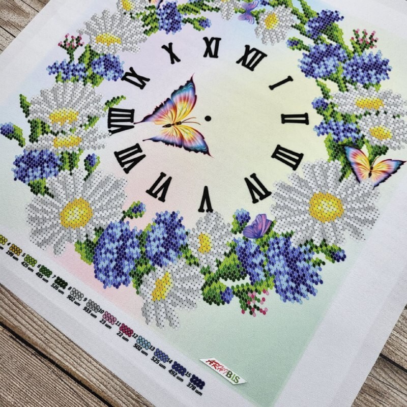 Clock Bead Embroidery Scheme on Canvas DIY Stamped Printed Pattern clock 006