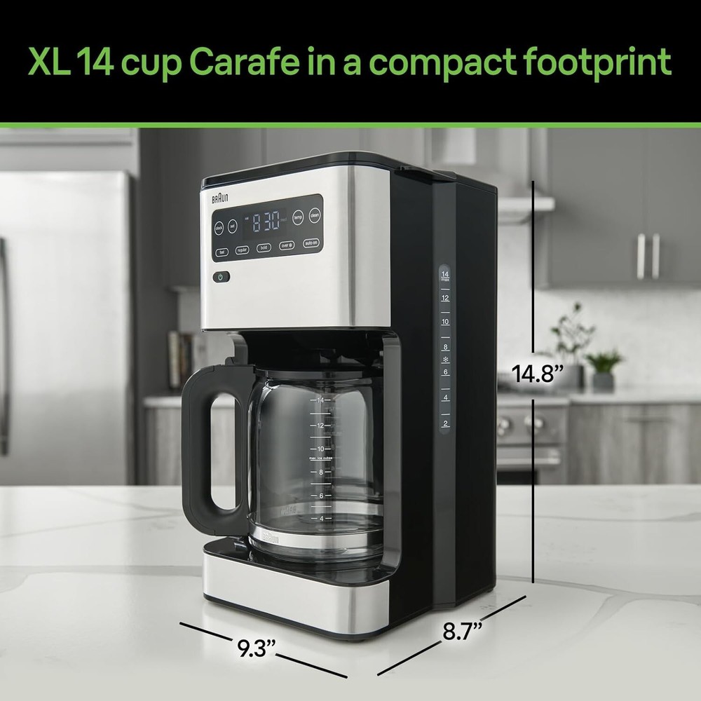 Braun 14 Cup Programmable Coffee Maker Drip Coffee Espresso Machine Stainless