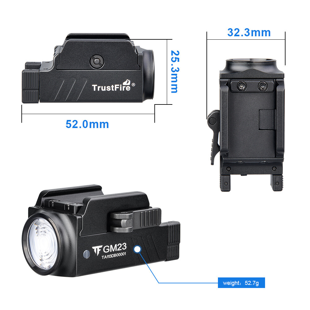 Pistol Flashlight LED Compact Handgun Tactical 800 Lumens Micro USB Charge