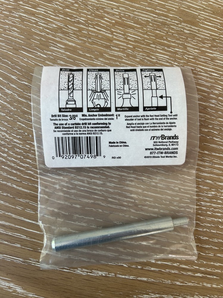 RED HEAD RT-114 DROP IN ANCHOR SETTING TOOLS, 1/4" BOLT, PART # 07498