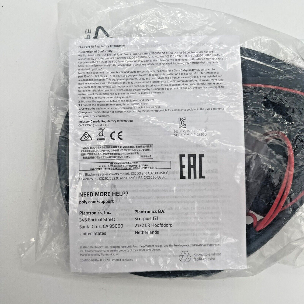 Plantronics Blackwire C3220 Stereo USB-A PC Headset - Bulk Packaging HP 80S02A6