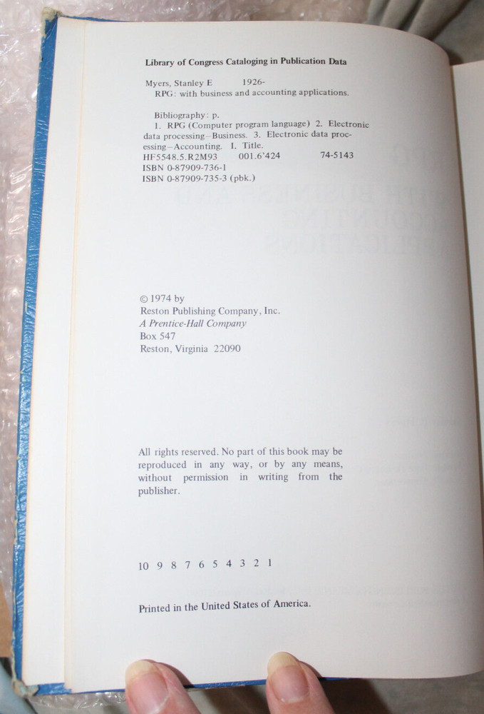 RPG Programming Language Book 1974 - With Business & Accounting Applications