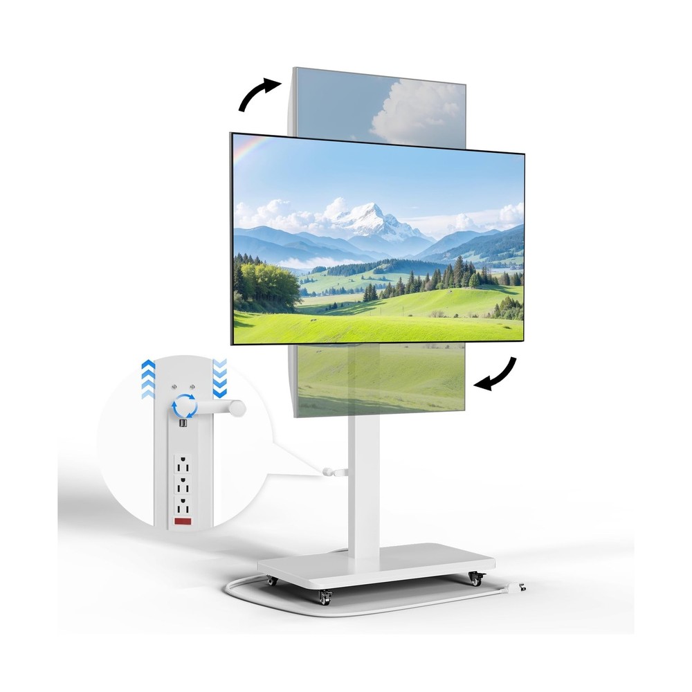 Mobile TV Stand with Power Outlet, Height Adjustable with Handle Stepless Lif...