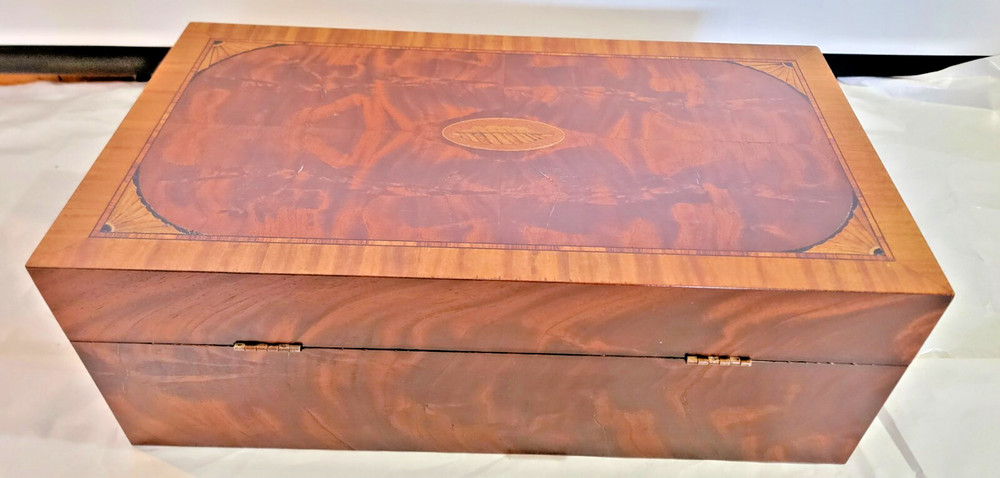 Vintage Inlaid Veneered w/ Hinged Lid Small Trunk-Large Document Box Conch Shell