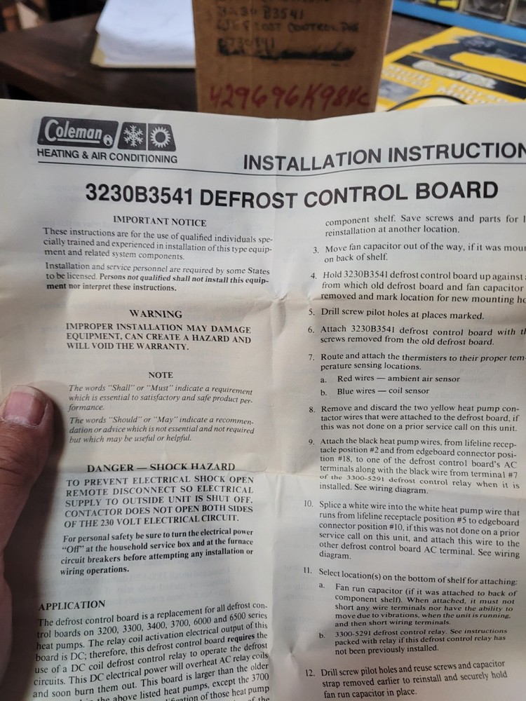 Coleman 3230B3541 Defrost Control Board
