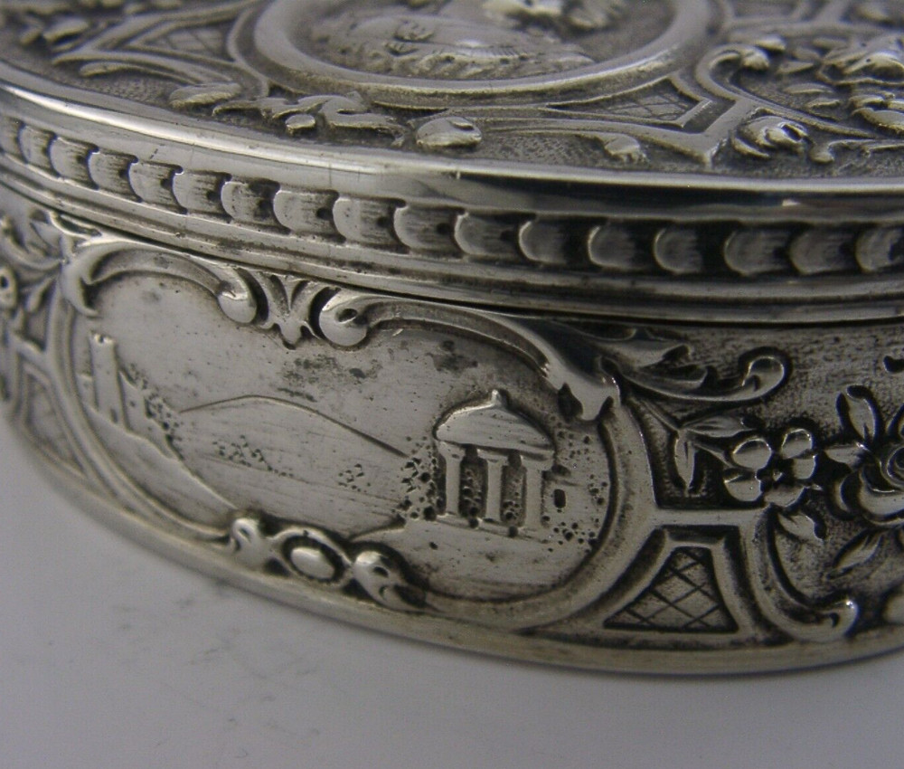 SUPERB GERMAN HANAU MARIE ANTOINETTE SOLID SILVER SNUFF TRINKET BOX 1900 ANTIQUE