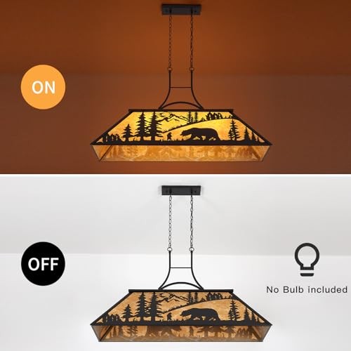 47.2" Pool Table Light, 4-Light Rustic Chandelier for 7-8-9ft Table, Bear