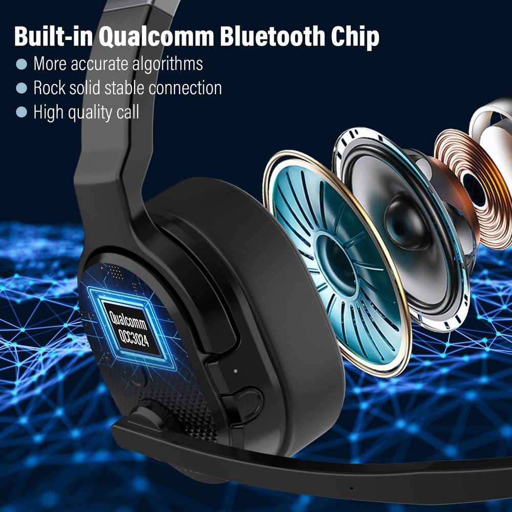 MONODEAL Trucker Bluetooth Headset ENC Dual Mic Mute Button 3 EQ Modes