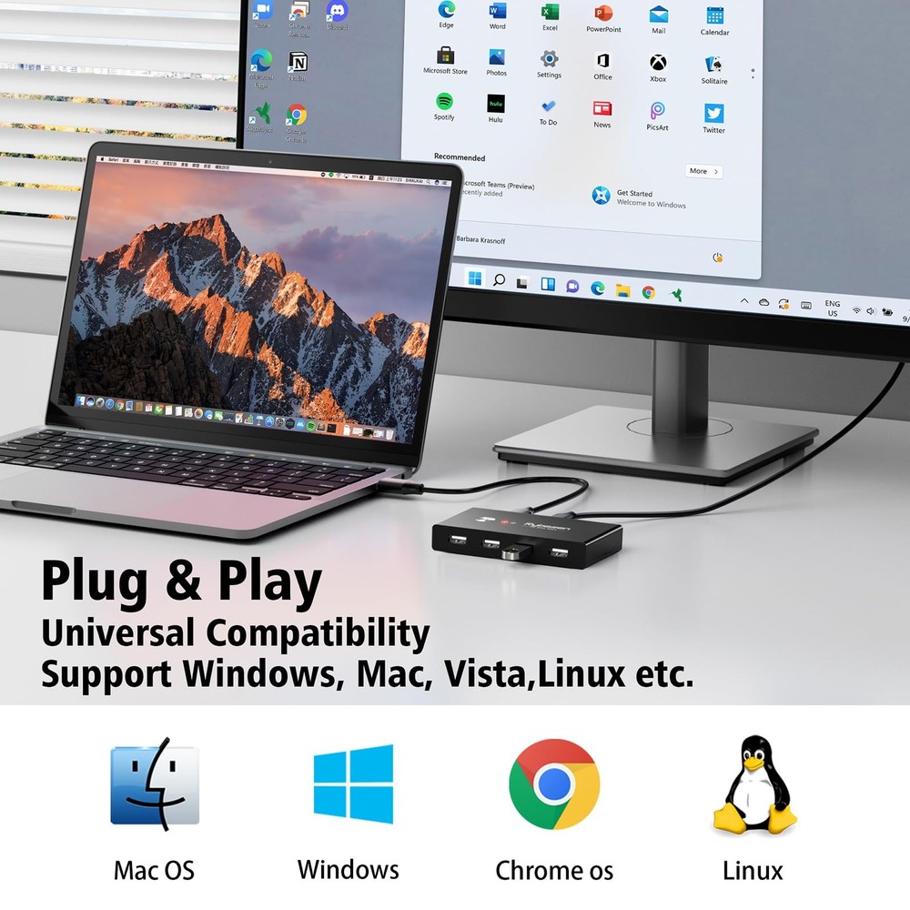 USB Switcher 2 Computers Share 4 Devices 2 In 4 Out Selector Hub KM Printer