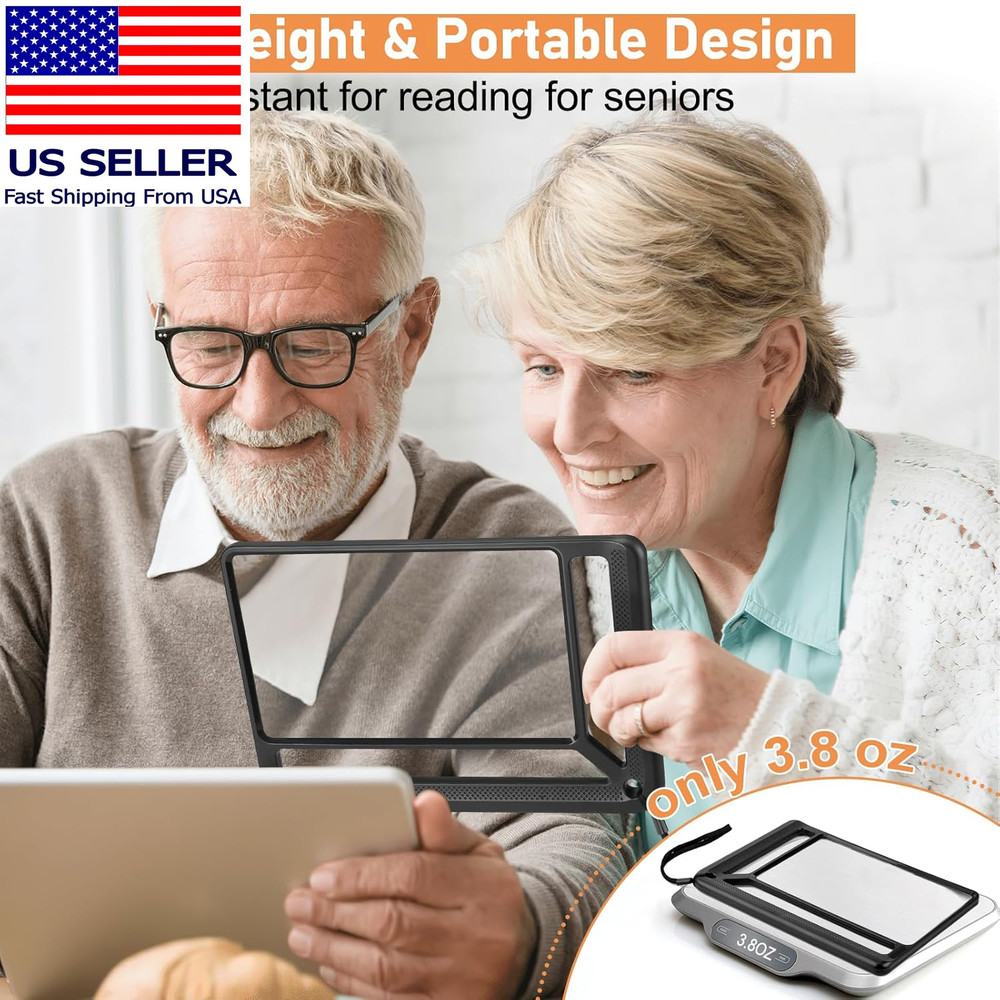 5X Full Page Magnifying Glass for Reading, Lightweight Rectangular Magnifier Pro