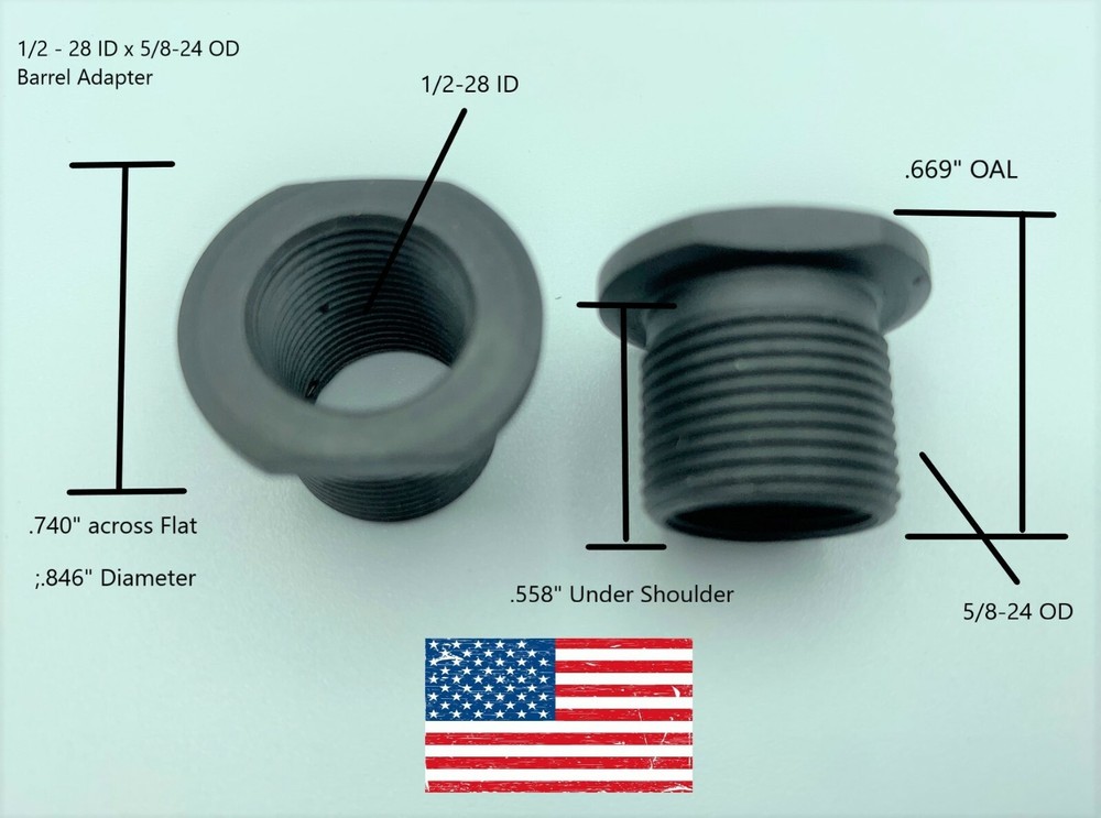Rifle Barrel Threaded Adapter 1/2-28 to 5/8-24 Muzzle Adapter