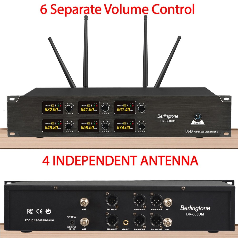 Berlingtone 6-Channel UHF Wireless Microphone System 6 Fixed Frequency Channel