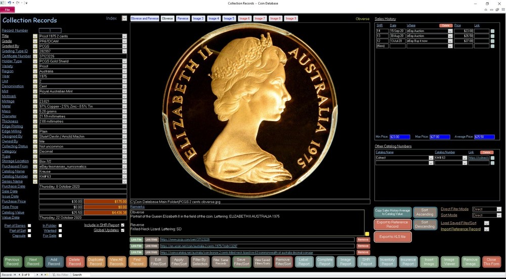 Coin Collector Database Professional Software to suit Windows CDROM