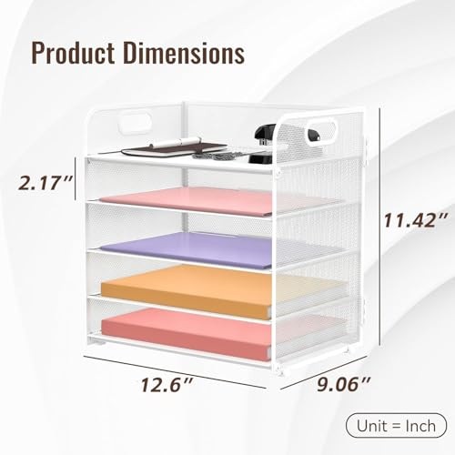 Pack 5-Tier White Desk Organizer with Handle Mesh Desk 2 Elegant White