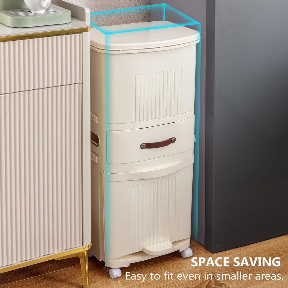12 Gal Kitchen Trash Can with Lid, Large-Capacity Double-Layer Sorting Trash Bin