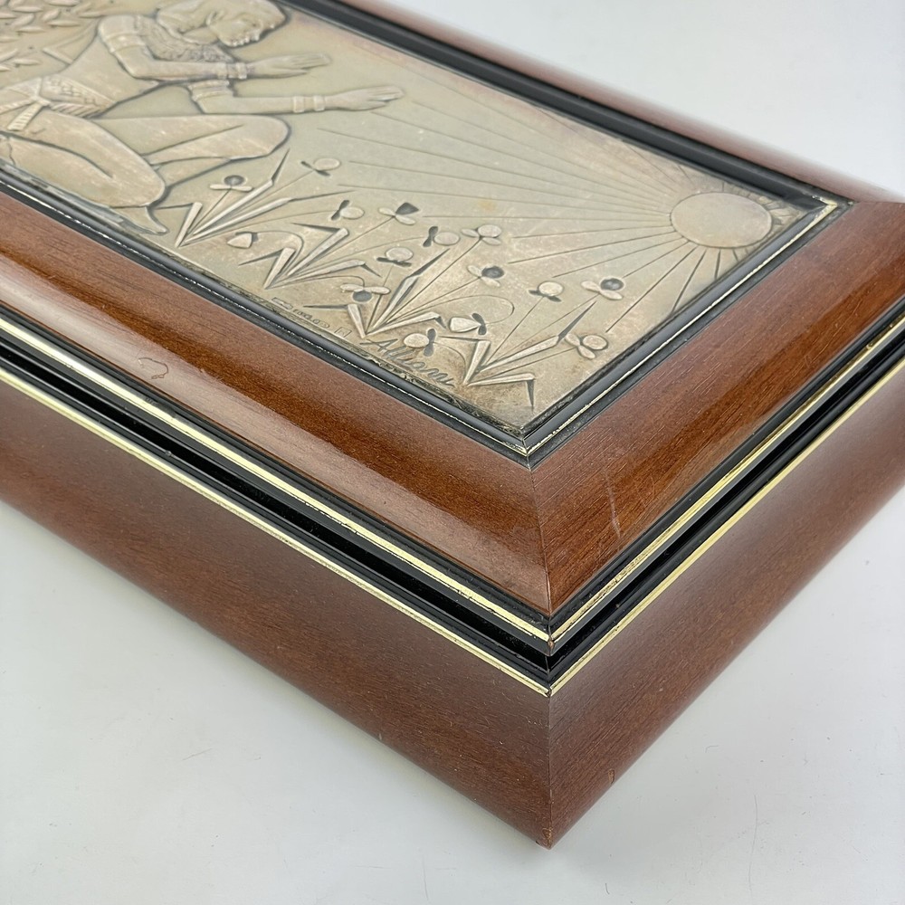 Egyptian Solid Silver Mounted Wooden Box Hatshepsut Kneeling Before Sun 25cm