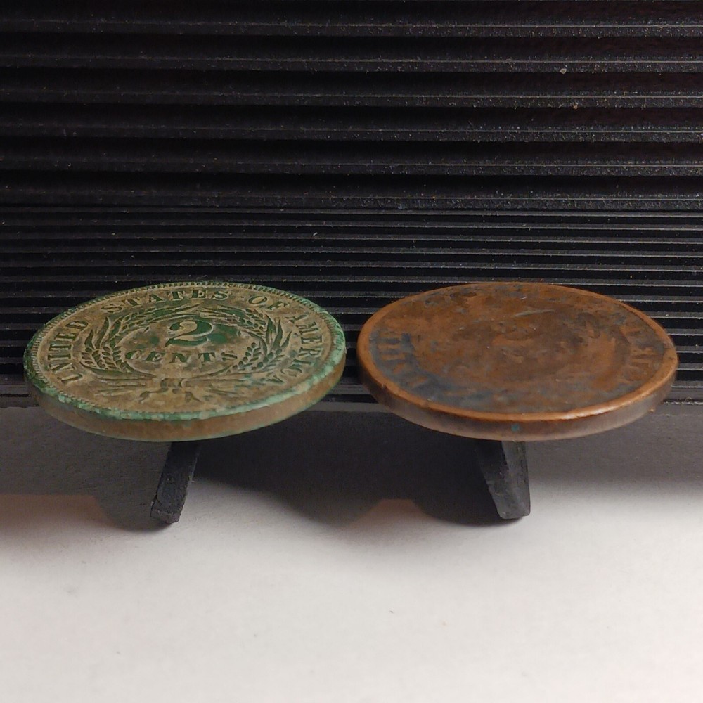 1864 1865 Union Shield Antique 2 Cent Coins Consecutive Dates