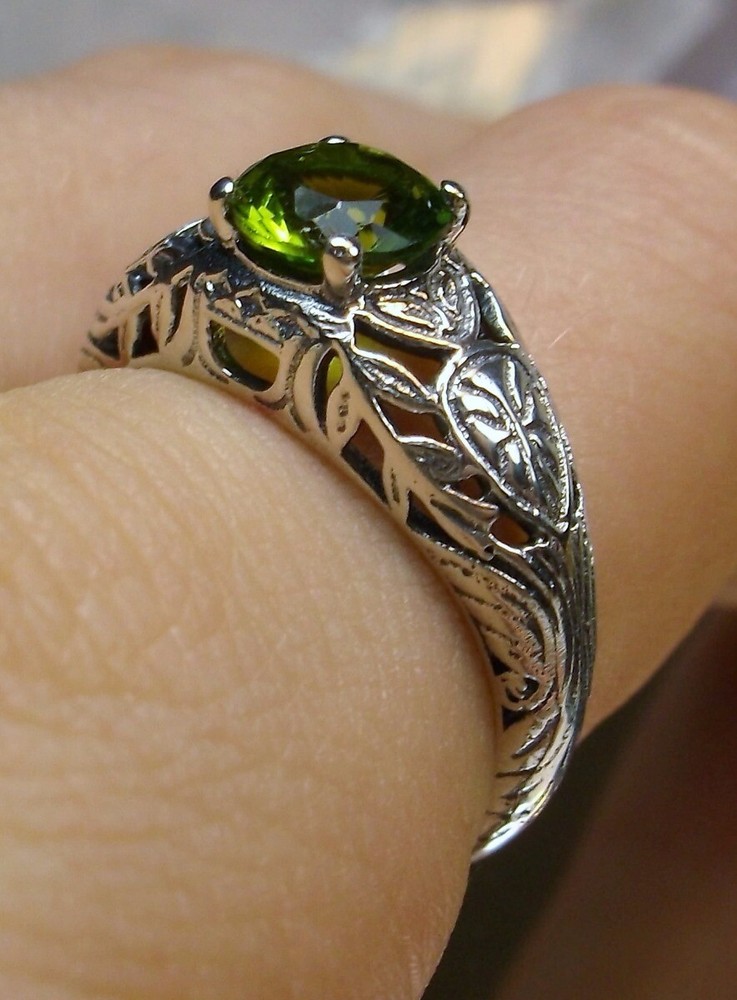 Peridot Wedding Ring, Simulated Gem, Etched Sterling (Custom-Made) D160