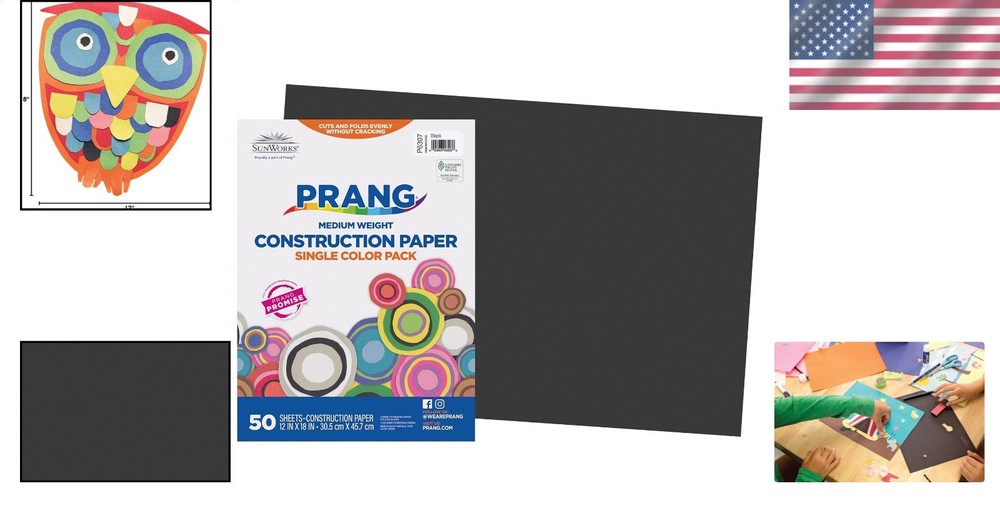 Smooth Black Construction Paper, 50 Sheets, 12" x 18" - Ideal for Projects