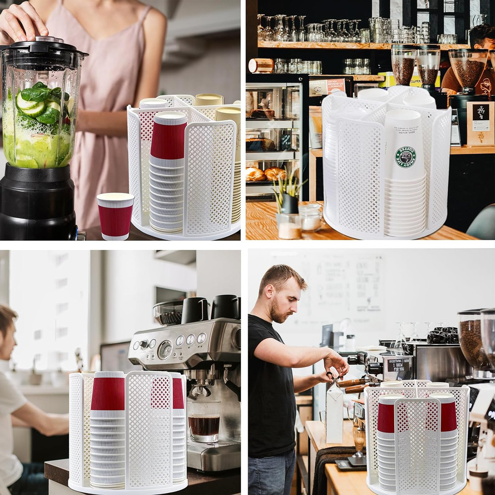 Cup and Lid Organizer Rotatable Coffee Cup Dispenser fit 5-16oz Cups Organizer