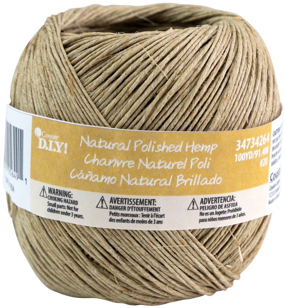 CousinDIY Thin Hemp Cord 20lb-Natural - 6 Pack