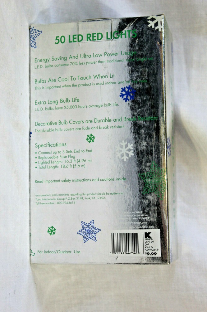 50 COUNT RED L.E.D. CHRISTMAS LIGHTS NEW.