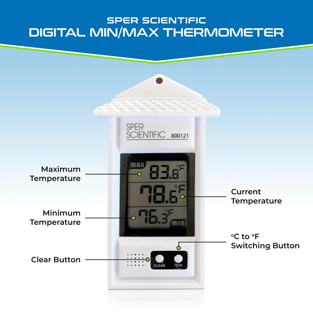 Sper Scientific Compact Digital Min/Max Thermometer 800121 - 1 Pack, White