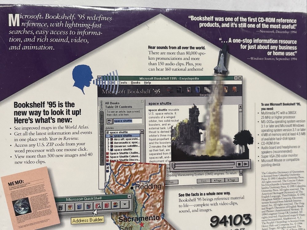 Microsoft Bookshelf '95 Multimedia Reference Library PC CD-Rom Software-Sealed