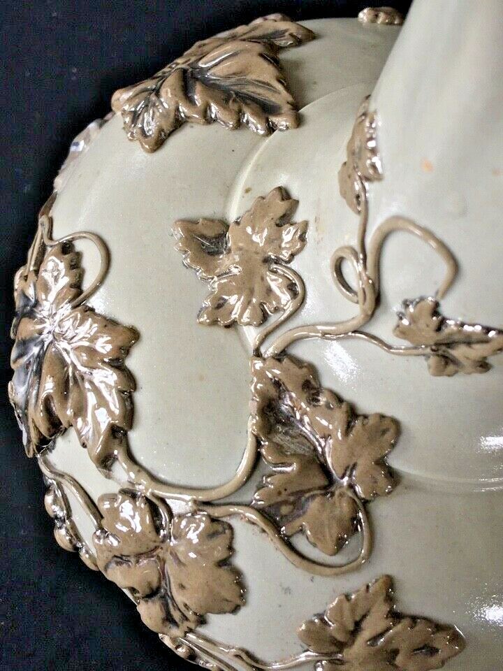 ANTIQUE LUSTERWARE APPLIED GRAPES VINES PORCELAIN VASE