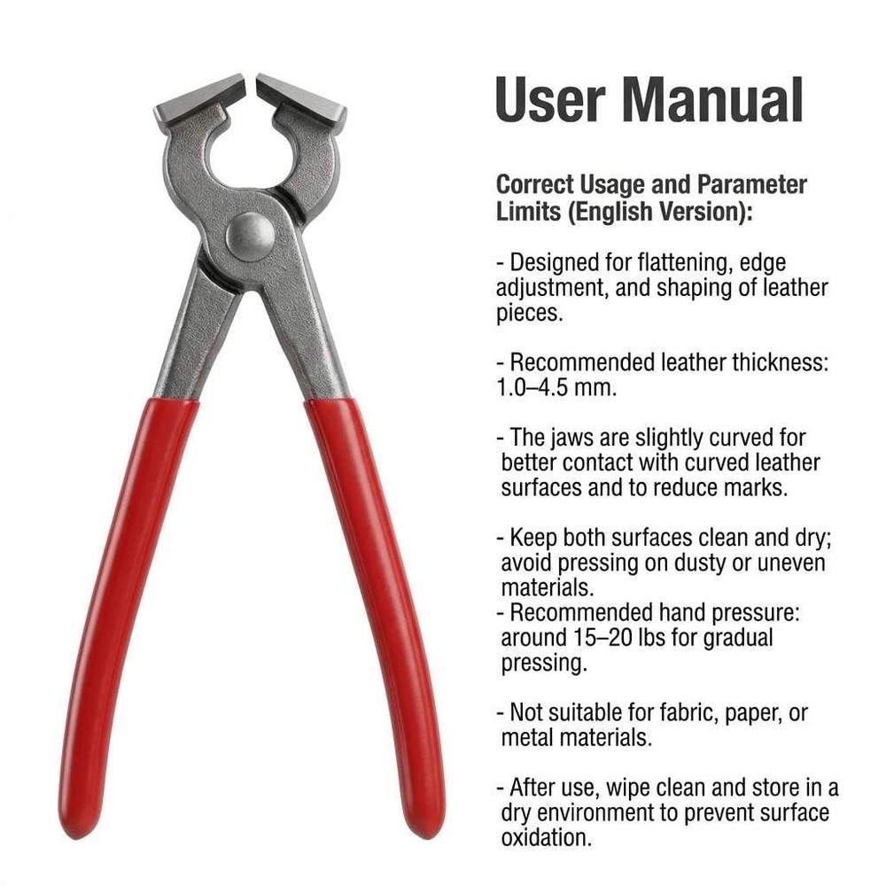 QWORK Flat Pliers Leather Press Pliers, Edge Adjustment Red