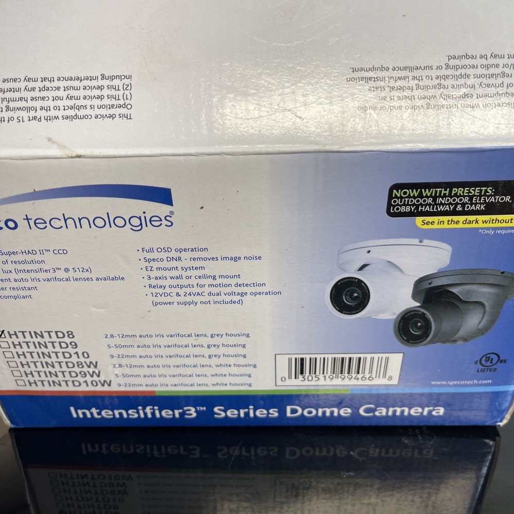 Speco HTINTD8 Dome Camera – Intensifier 3 – Vandal Proof – Open Box – Color