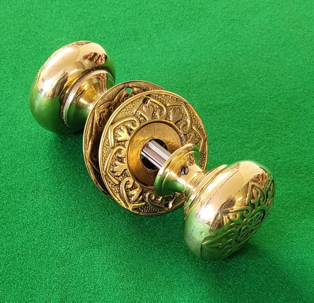 Pair round cast solid brass door knobs backplates pull handles ironmongery craft